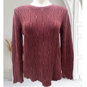 The Territory Ahead Burgundy Red Cable Knit Cotton Crew Neck Sweater Women's L